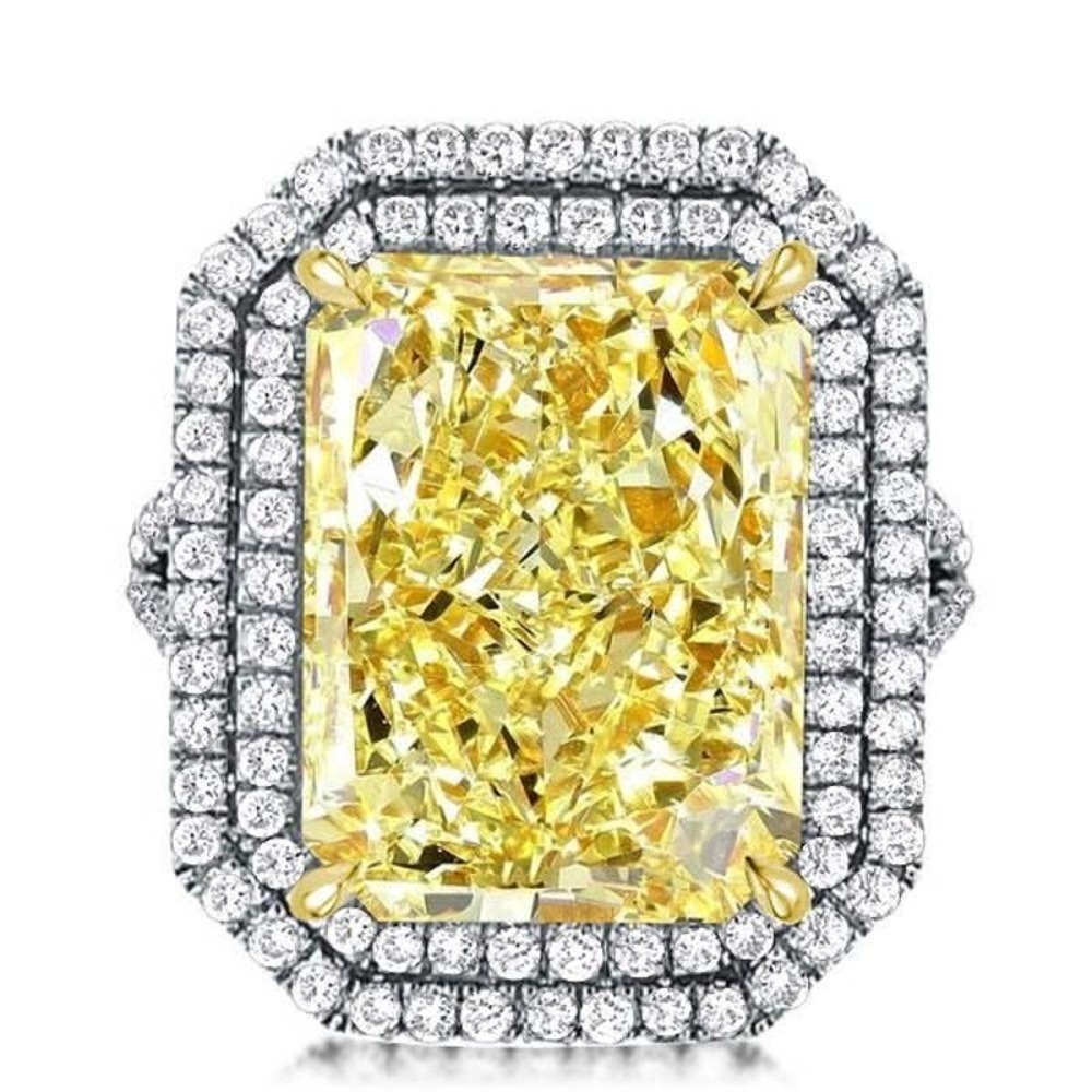 Italo Split Shank Radiant Cut Yellow Double Halo Ring
